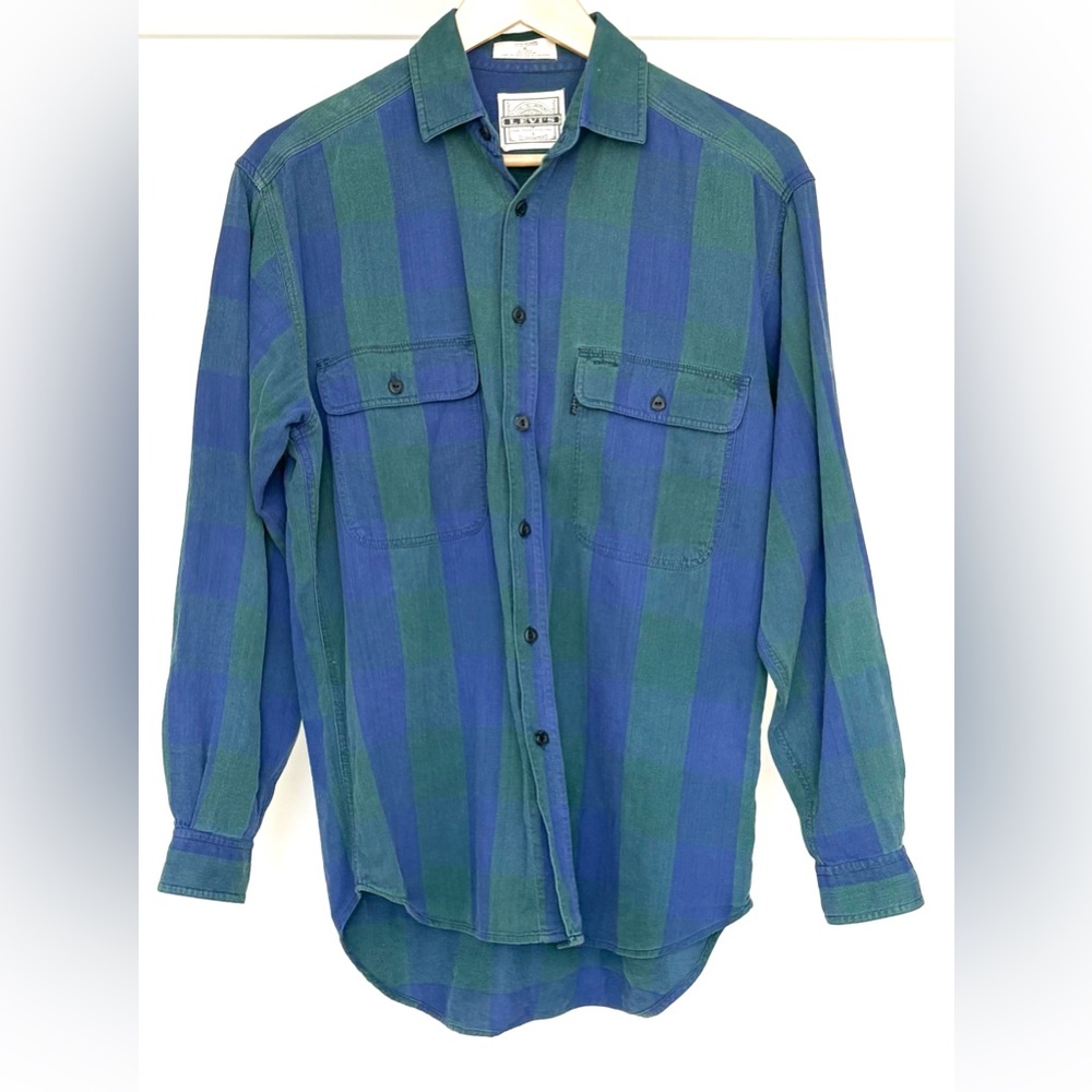 Levi's Shirt Mens Medium Flannel Vintage 92 Buffalo Check Blue Green Size Small